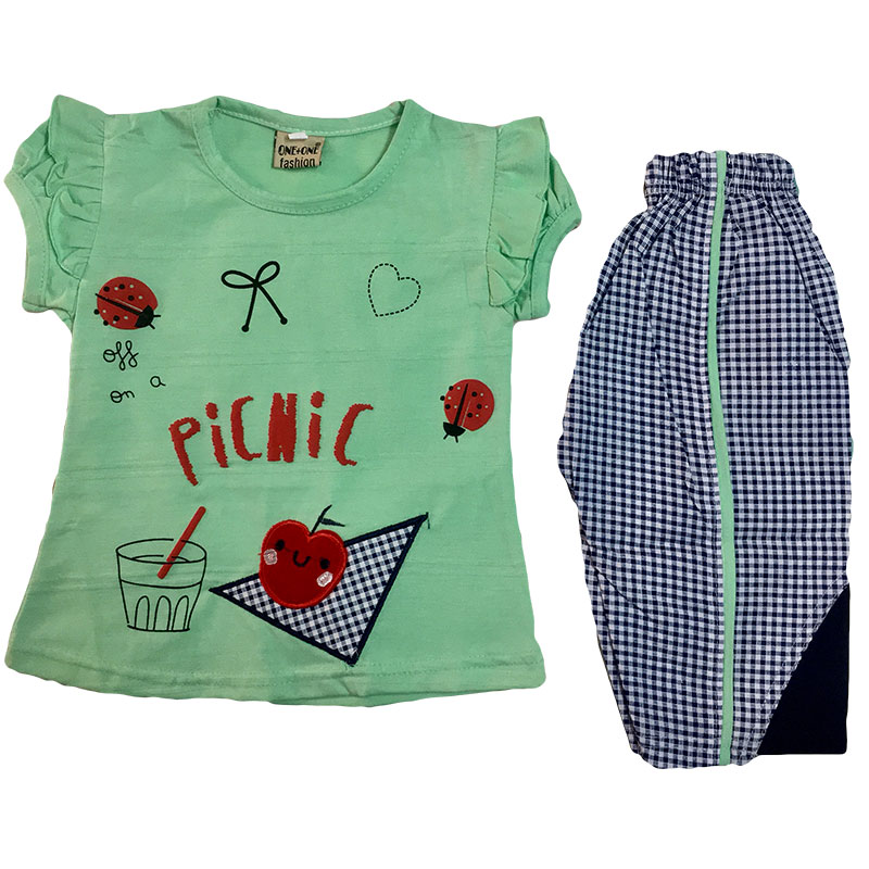 Girls Green T-Shirt & Blue Short